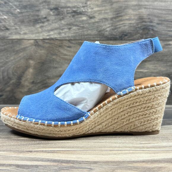 NIB Gentle Souls Cody 8M Blue Suede Slingback Espadrille Wedge Sandals - Picture 5 of 11